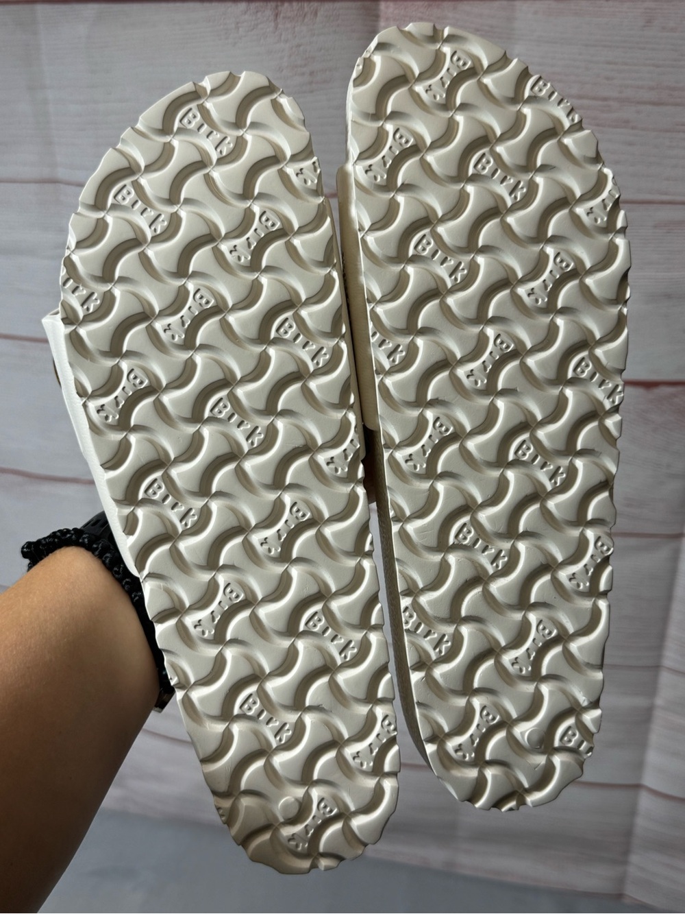 Birkenstock White Madrid EVA Slide with Gold Buckles - Picture 6 of 9